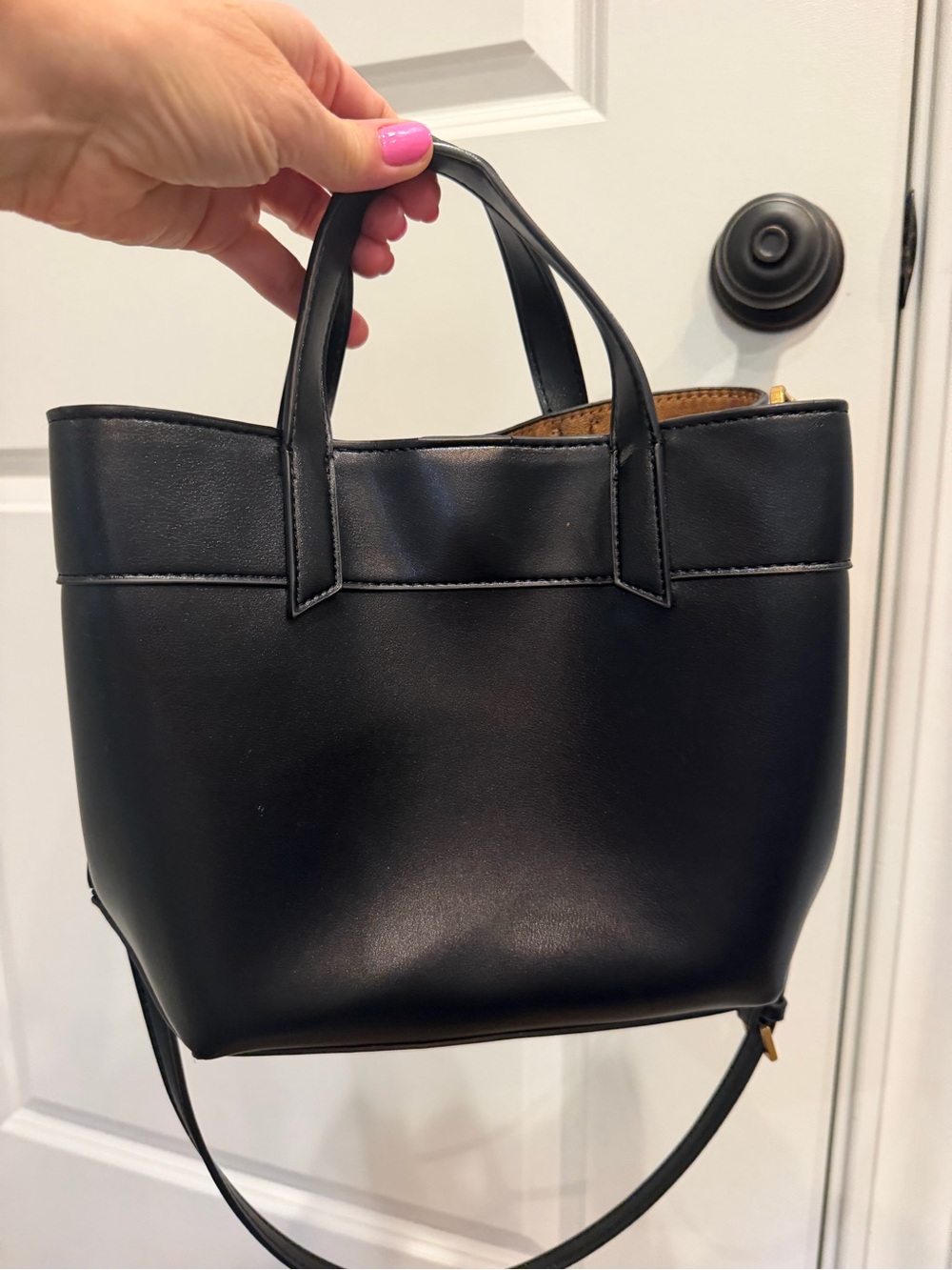 ZARA Black Leather Tote Bag with Shoulder Strap-Excellent Condition - Picture 2 of 5